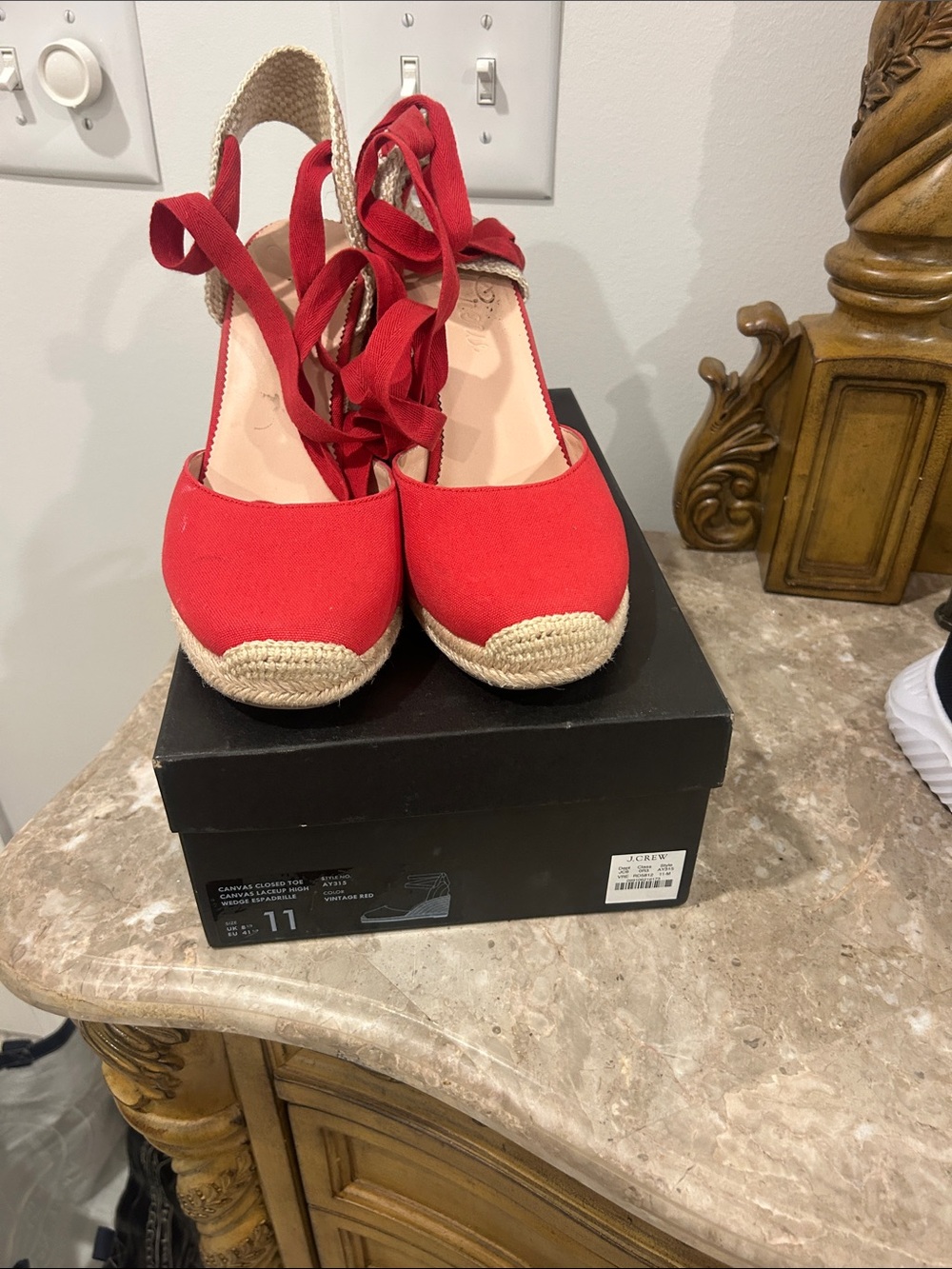 J. Crew Red Canvas Espadrille Tie-Ankle Wedges